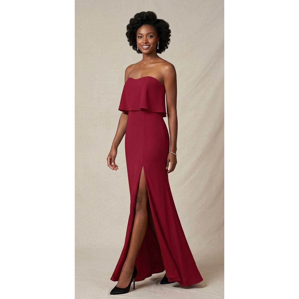 NWT Xscape Strapless‎ Popover Gown Women Size 2 Red Sweetheart Slit Dress 2452XD